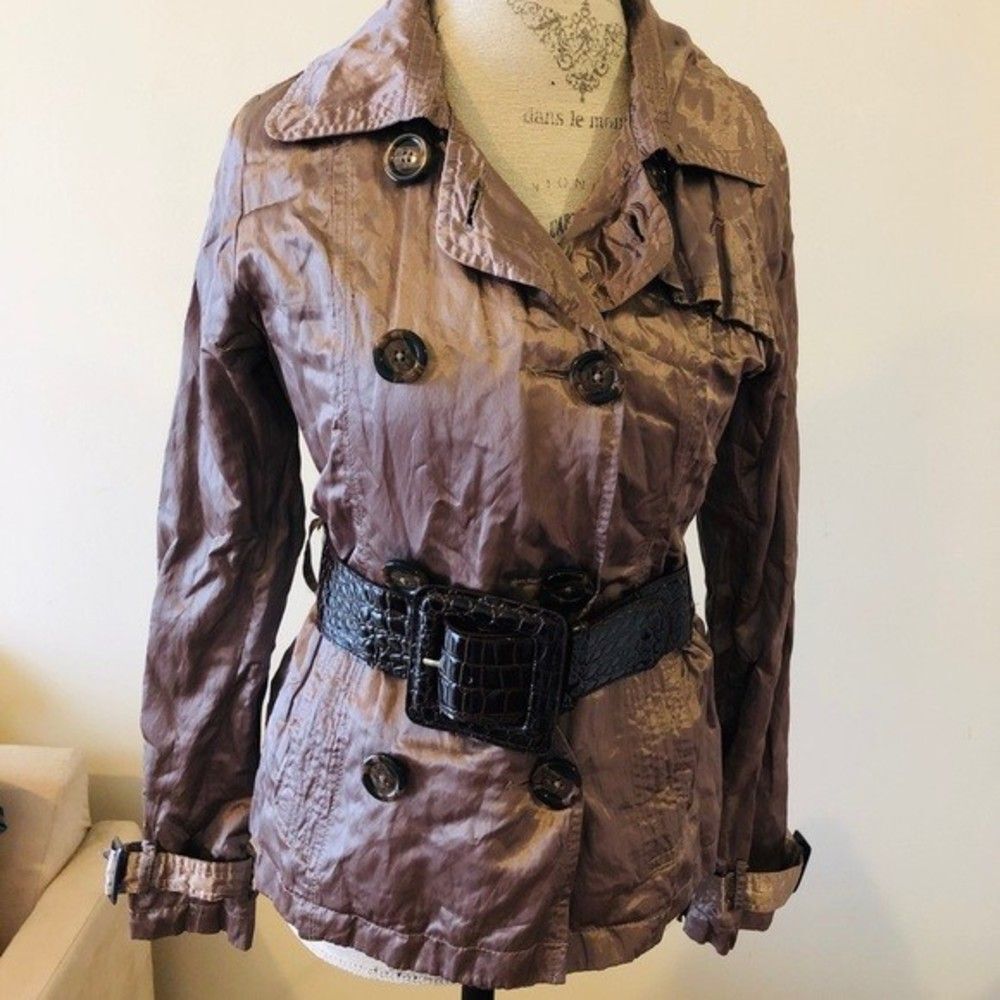 Brown Pleated Spring | Fall Jacket Coat - Picture 3 of 9